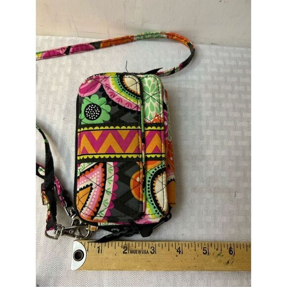 Vera Bradley 6"x4" wallet crossbody 2 zippers bold pink interior flowers - Picture 4 of 6